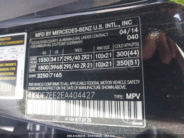 4JGDF7EE2EA404427 Mercedes-Benz 2014