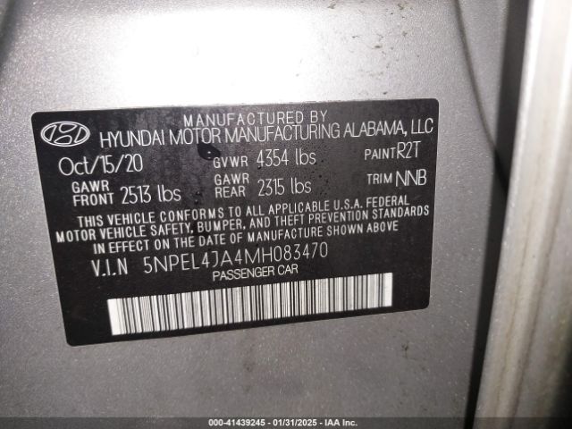 5NPEL4JA4MH083470 Hyundai SONATA SEL