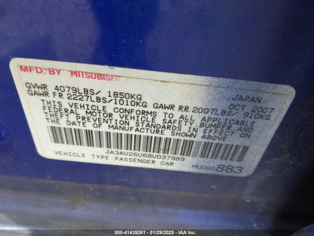 2008 MITSUBISHI LANCER JA3AU26U68U037989 Photo 8