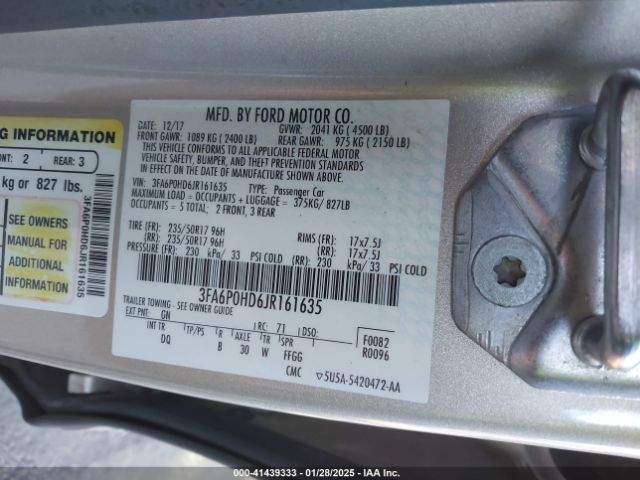 3FA6P0HD6JR161635 Ford FUSION SE