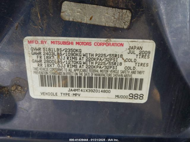 2009 MITSUBISHI OUTLANDER JA4MT41X39Z014800 Photo 8