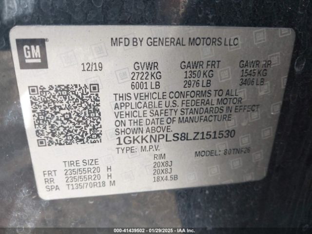 1GKKNPLS8LZ151530 GMC Acadia Fwd Denali