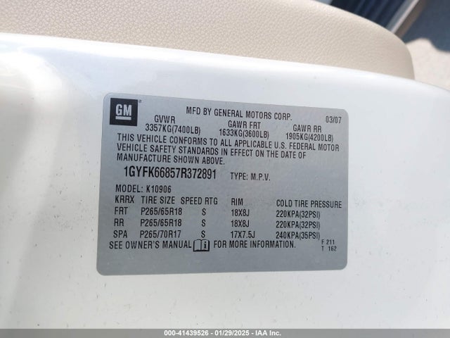 2007 CADILLAC ESCALADE ESV 1GYFK66857R372891 Photo 8