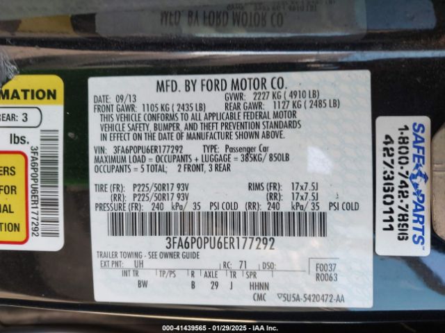 3FA6P0PU6ER177292 Ford Fusion Energi Se Luxury