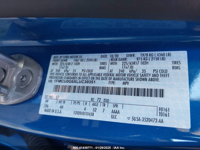 Ford ESCAPE SE 2020 1FMCU0G6XLUC39351 Image 9