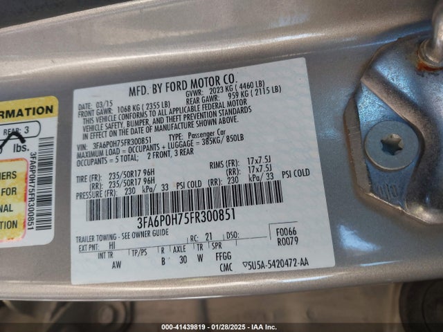 Ford FUSION SE 2015 3FA6P0H75FR300851 Image 9