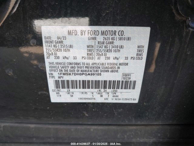 1FMSK7DH0PGA99105 Ford EXPLORER XLT