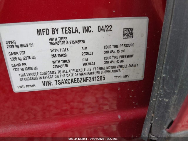 2022 TESLA MODEL X 7SAXCAE52NF341265 Photo 8