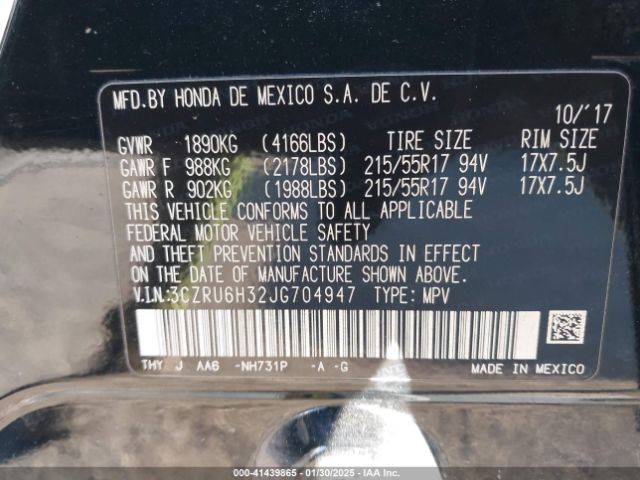 3CZRU6H32JG704947 Honda HR-V LX