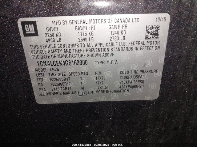 2GNALCEK4G6163900 Chevrolet EQUINOX LT