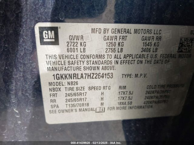 1GKKNRLA7HZ264153 GMC Acadia Sle-1