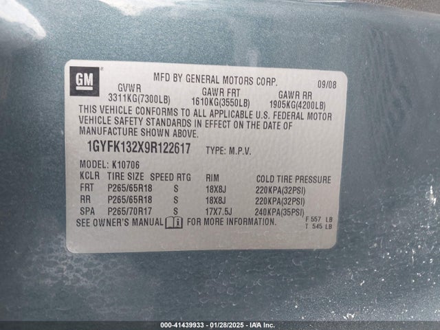 2009 CADILLAC ESCALADE 1GYFK132X9R122617 Photo 8