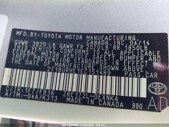 Toyota COROLLA LE 2014 2T1BURHE1EC151489 Image 9