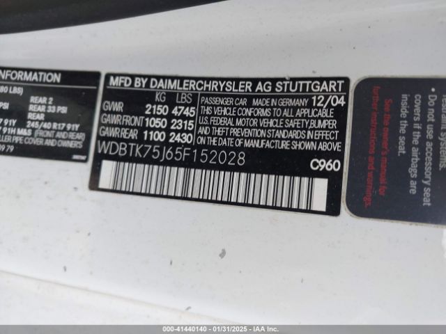 2005 MERCEDES-BENZ CLK 500 WDBTK75J65F152028 Photo 8