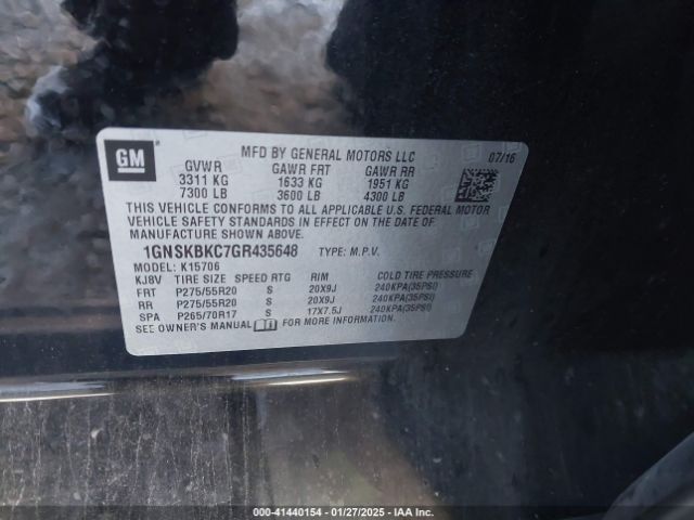 1GNSKBKC7GR435648 Chevrolet Tahoe Lt