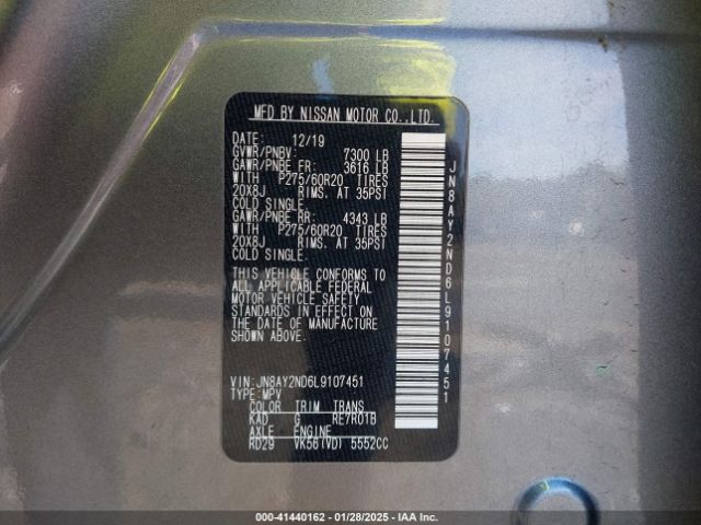 JN8AY2ND6L9107451 Nissan Armada Sl 2wd