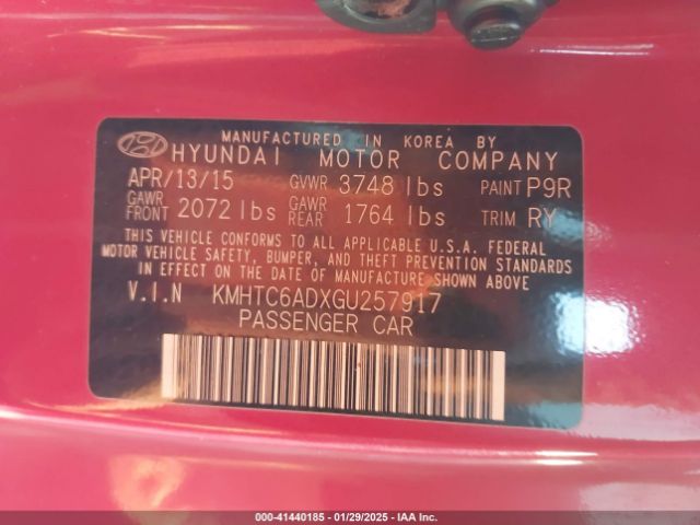 KMHTC6ADXGU257917 Hyundai Veloster