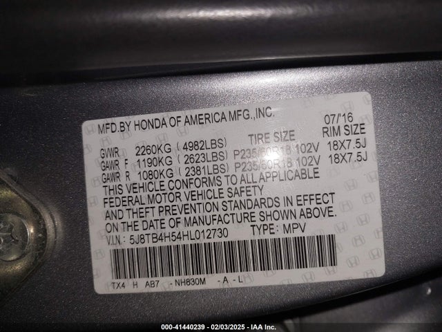 5J8TB4H54HL012730 Acura Rdx Technology   Acurawatch Plus Packages/w/technology Package