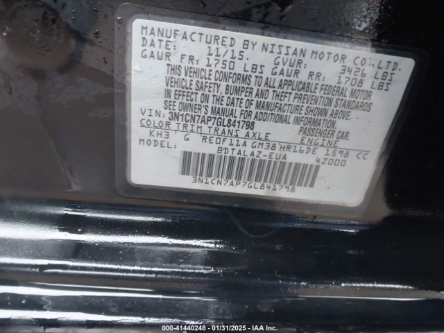 3N1CN7AP7GL841798 Nissan Versa 1.6 S+