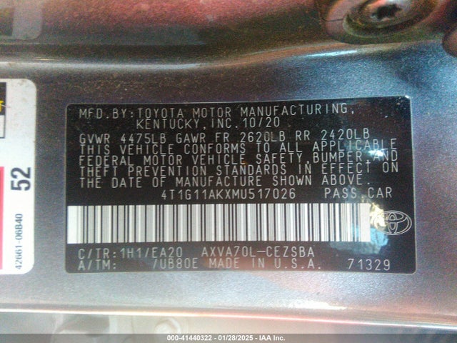4T1G11AKXMU517026 Toyota CAMRY SE