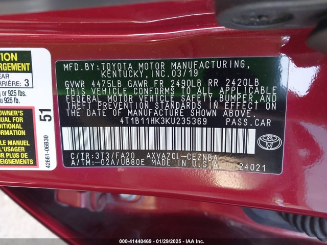 4T1B11HK3KU235369 Toyota a25a-fks
