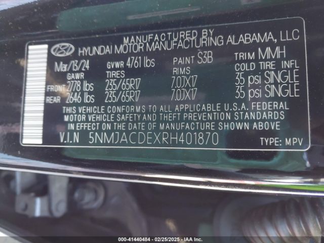 5NMJACDEXRH401870 Hyundai TUCSON SE