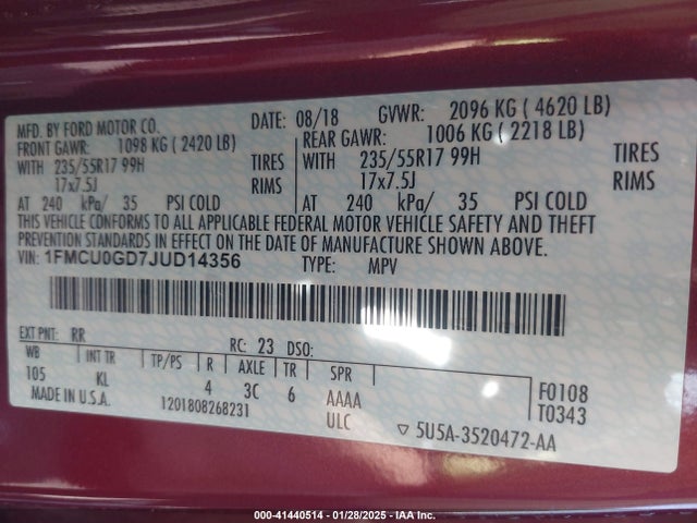 Ford ESCAPE SE 2018 1FMCU0GD7JUD14356 Image 9