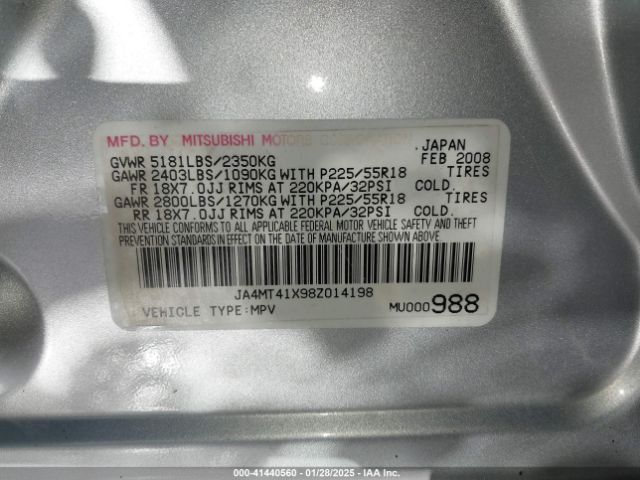2008 MITSUBISHI OUTLANDER JA4MT41X98Z014198 Photo 8