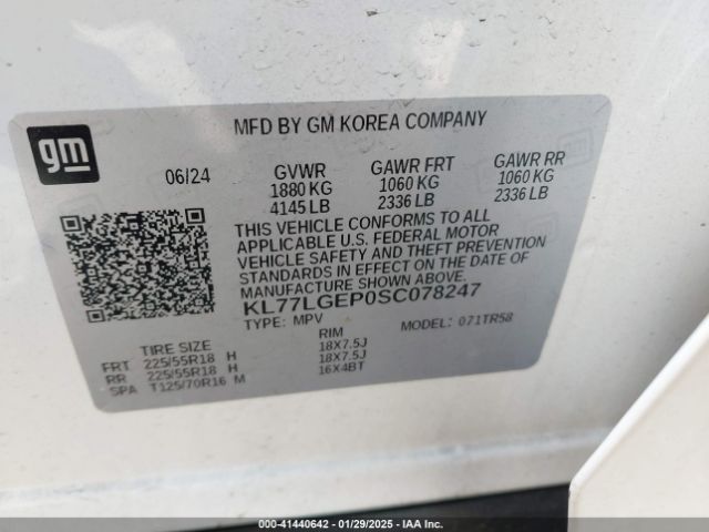 KL77LGEP0SC078247 Chevrolet Trax Fwd 1rs
