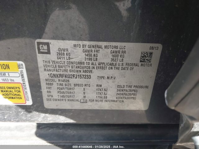 1GNKRFKD2EJ157233 Chevrolet Traverse Ls