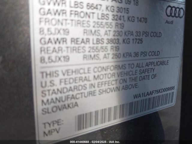 WA1LAAF75KD009898 Audi Q7 55 Premium/55 Se Premium