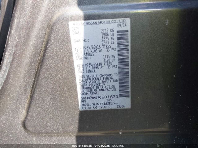 5N1AR2MN6FC601671 Nissan Pathfinder Platinum/s/sl/sv