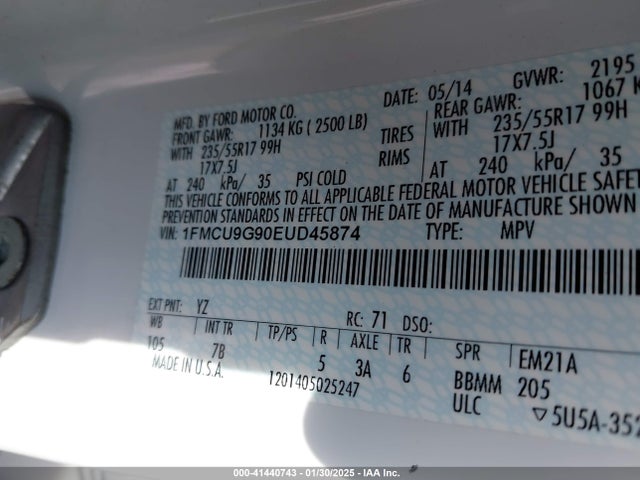 Ford ESCAPE SE 2014 1FMCU9G90EUD45874 Image 9