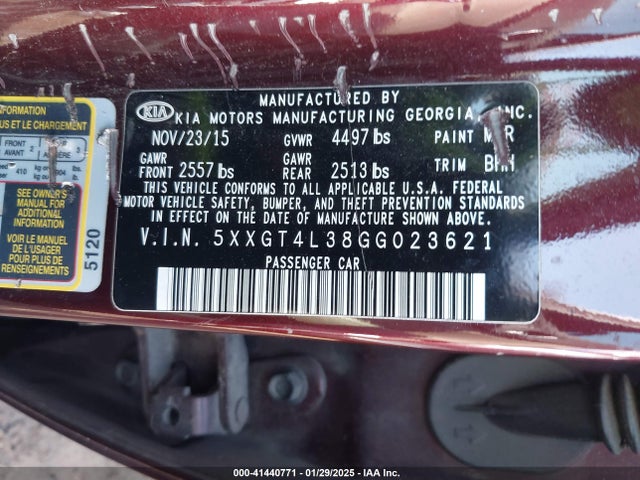 5XXGT4L38GG023621 KIA Optima Lx