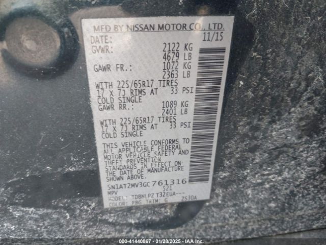 5N1AT2MV3GC761316 Nissan Rogue S/sl/sv