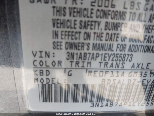 3N1AB7AP1EY255873 Nissan Sentra Fe+ S/fe+ Sv/s/sl/sr/sv