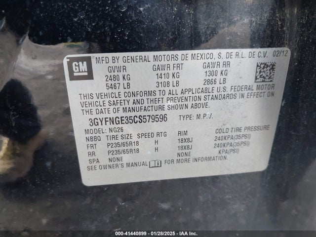 2012 CADILLAC SRX 3GYFNGE35CS579596 Photo 8
