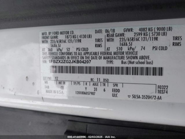 1FBZX2ZG2JKB04207 Ford Transit-350 Xlt