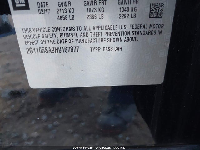 2G1105SA9H9167877 Chevrolet IMPALA 1LT
