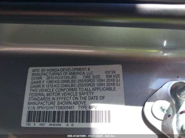 5FNYG1H71SB005461 Honda Pilot Touring