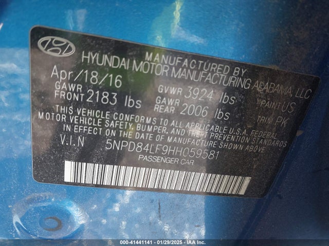 Hyundai ELANTRA SE 2017 5NPD84LF9HH059581 Image 9