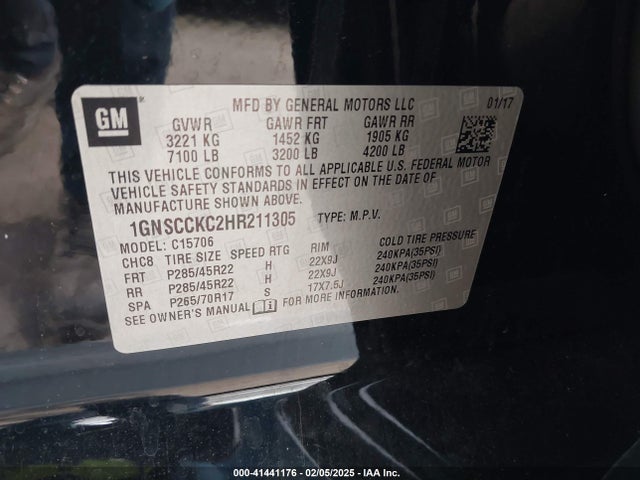 1GNSCCKC2HR211305 Chevrolet Tahoe Premier