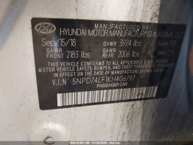 Hyundai ELANTRA SE 2019 5NPD74LF1KH406797 Image 9