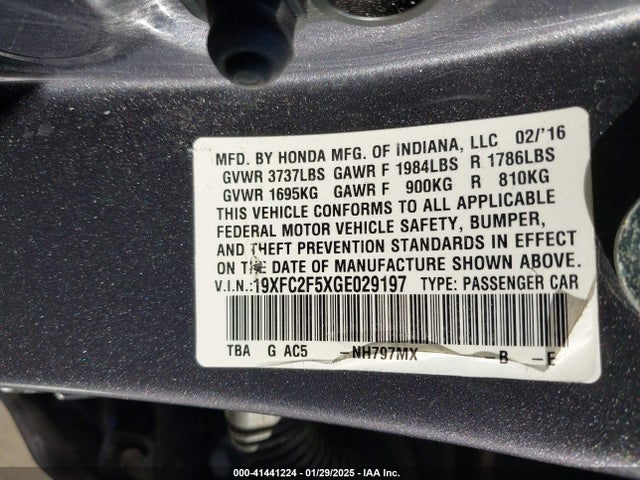 19XFC2F5XGE029197 Honda Civic Lx