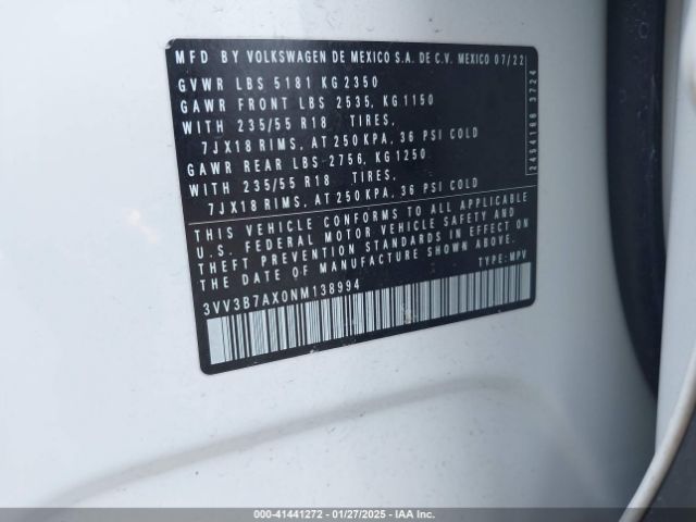 3VV3B7AX0NM138994 Volkswagen Tiguan 2.0t Se