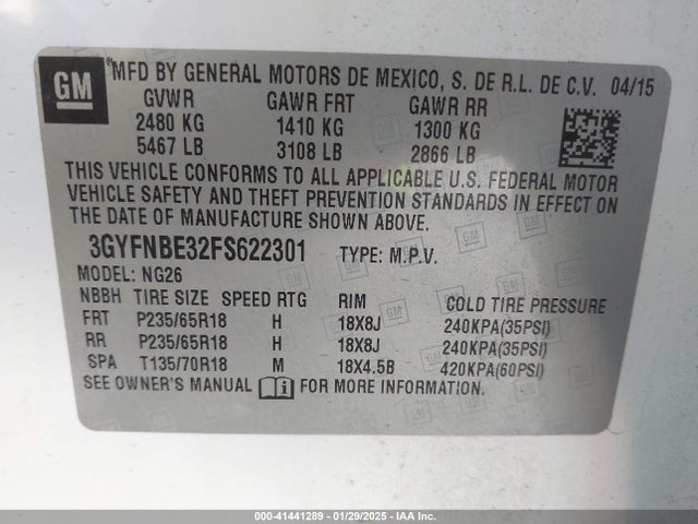 2015 CADILLAC SRX 3GYFNBE32FS622301 Photo 8