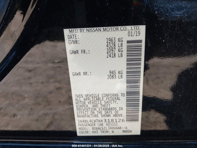 1N4BL4CV7KN318126 Nissan Altima 2.5 Sr
