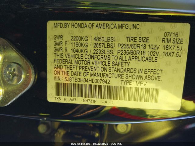 5J8TB3H34HL007942 Acura Rdx Acurawatch Plus Package