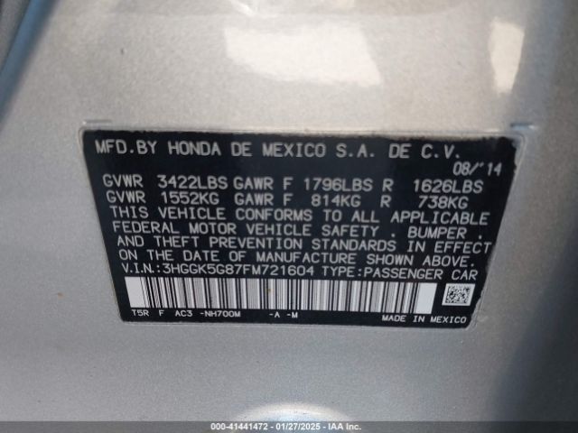 3HGGK5G87FM721604 Honda FIT EX