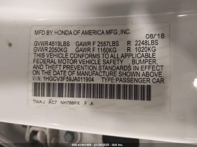 1HGCV3F59JA011904 Honda Accord Hybrid Ex-l